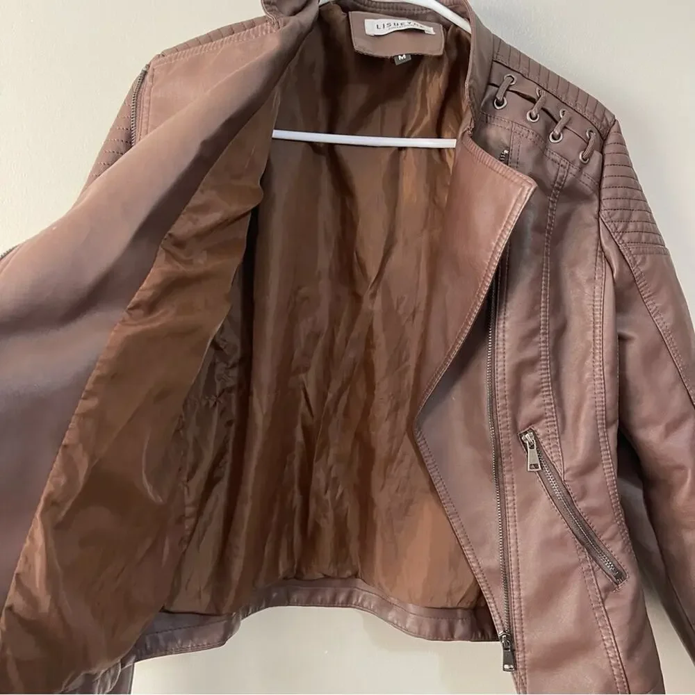 faux leather Moto jacket in brown - Picture 4 of 8